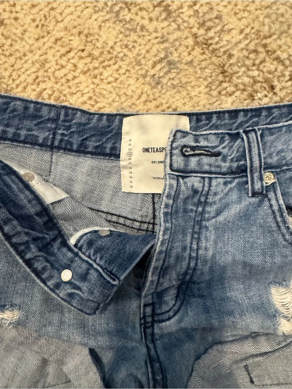 High-Rise Distressed Denim Women’s Shorts - Light Blue - Picture 3 of 4